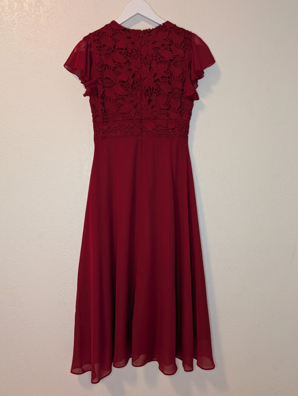 JJs House Athelais Burgundy Lace Bodice Midi Dress - Picture 6 of 10
